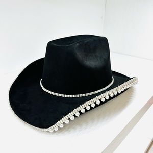 -SOLD-Black suede cowgirl hat with rhinestones.